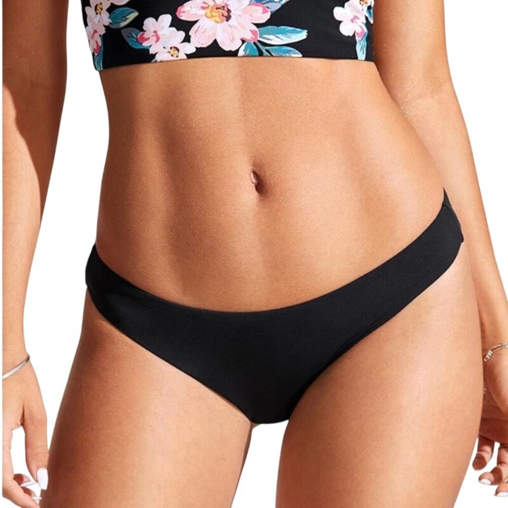 CRZ YOGA Women Bikini Bottom M Black Low Rise Cheeky Swimsuit Bottom NWT